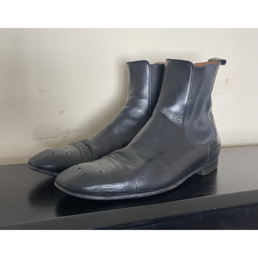 Gucci Paisley Toe Leather Chelsea Boots Black Vintage Men's Size 12 Preowned
